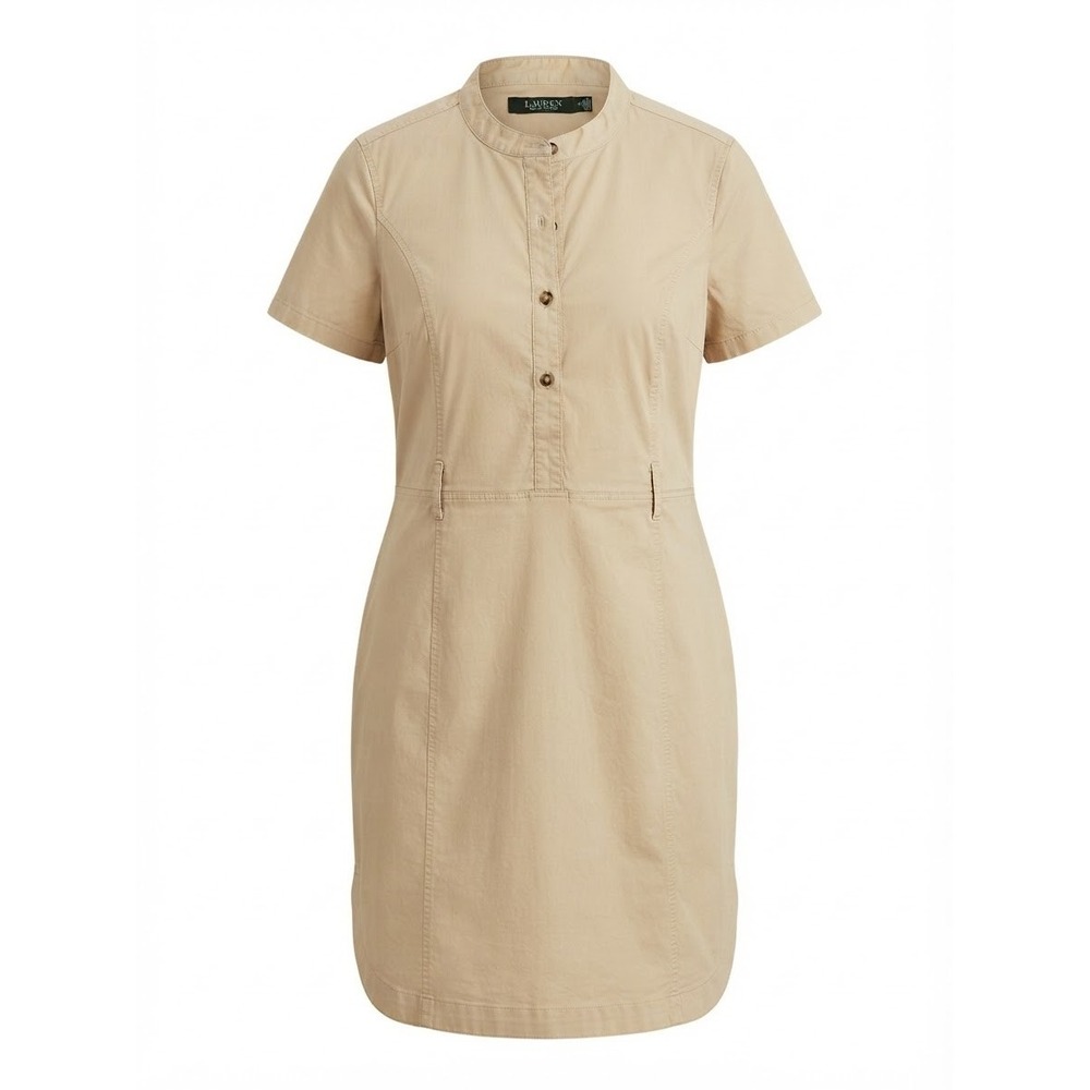 Lauren Ralph Lauren Shirt Dress Womens 16 Tan Short Sleeve Button Front Good